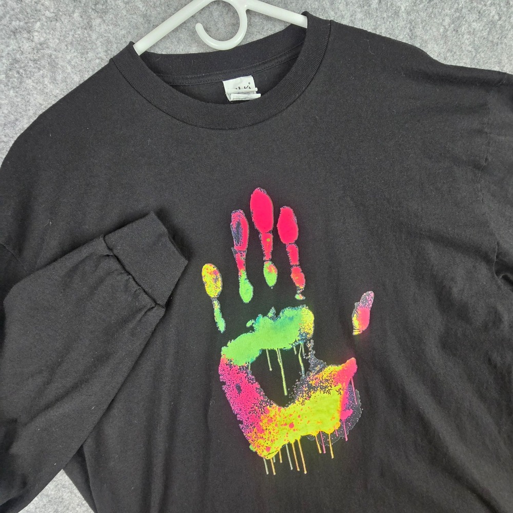 Shaka Active Mens 2XL Black Neon Handprint Graphic Drip Long Sleeve T Shirt 2XL